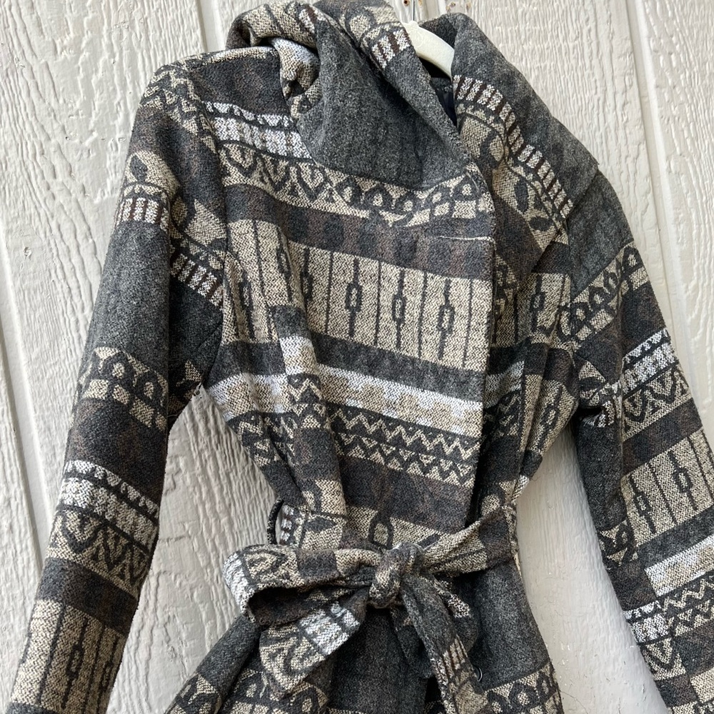 Mossimo Supply Co. aztec patterned wrap style tapered button up cozy pea coat - Picture 13 of 16